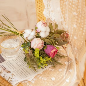 Yc1043 buquê artificial de rosas, buquê de algodão para decoração de casamento, buquê de noiva