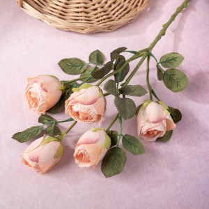 YC1017 Cinco cabezas de rosa ramas de rosa queimadas secas flores artificiais para decoración do fogar