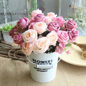 MW55504 Venta caliente ramo de flores artificiales color de rosa para la decoración del hogar de la boda
