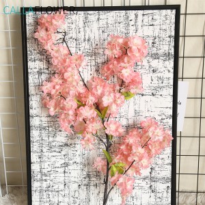 MW38959 4 grenar Vit Rosa Cherry Blossom Spray Konstgjorda Blommor Stjälk Partihandel