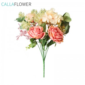 YC1042 ramo de rosas artificiales de tela de seda hortensia, decoración de boda ramo de hortensias rosas artificiales