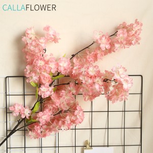 MW38959 4 гілки, біло-рожеві квіти вишні, спрей, стебло штучних квітів оптом