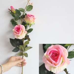 MW03333 3 Kepala Ponggawa Silk Rose Flower Branch Kanggo Dekorasi Pernikahan Ngarep Kantor
