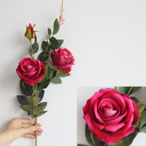 MW03333 3 Heads Artificial Silk Rose Flower Branch For Home Office Wedding Decoration