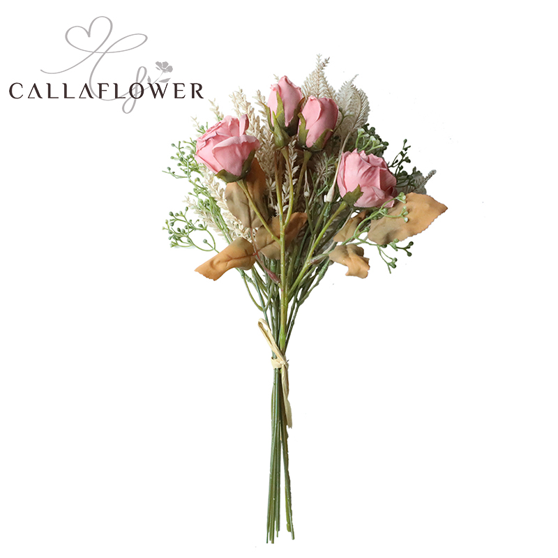 YC1006 Venta al por mayor flor de simulación decoración del hogar ramo seco de ganancia de rosas
