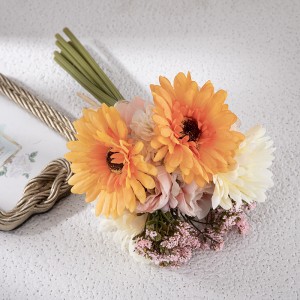 Tela de ramo de flores artificiales de gran oferta MW83115, Gerbera de ranúnculo para decoración de bodas de jardín