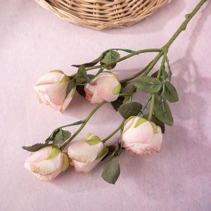 YC1017 Биш роза башы кипкән янган роза ботаклары өй бизәлеше өчен ясалма чәчәкләр