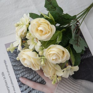 MW81110 造花 5 頭のバラの花束人気の結婚式のセンターピース装飾花と植物