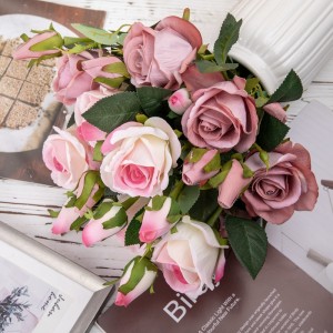 MW03334 सुंदर लग्न सजावट नैसर्गिक गुलाब कृत्रिम फूल लाँग स्टेम वेल्वेट स्प्रे विक्रीसाठी