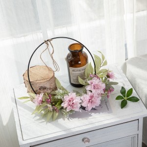 CF01263 Corona de primavera para puerta delantera, hojas de sauce, coronas para puerta con flores de Dalia rosa para decoración de pared, ventana, granja