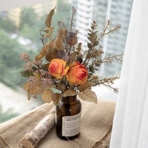CF01278 Desain Baru Kain Buatan Kering Rose Bunch dengan Busa Poppy Buah Sutra Daun untuk Rumah Weeding Dekorasi Pesta