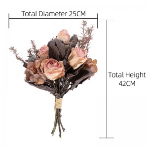 CF01021 Kunstig blomsterbuket Rose Hortensia Valmuefabrik Direkte salg Blomstervægbaggrund