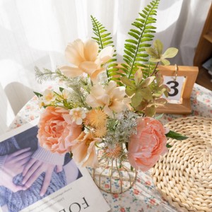 CF01333 Ramo de peonía artificial Forsythia Flores de seda vintage Ramo de boda Arreglos florales de primavera para decoración de oficina en casa