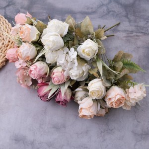 CL10504 Bouquet flè atifisyèl Rose cho vann dekoratif flè ak plant yo