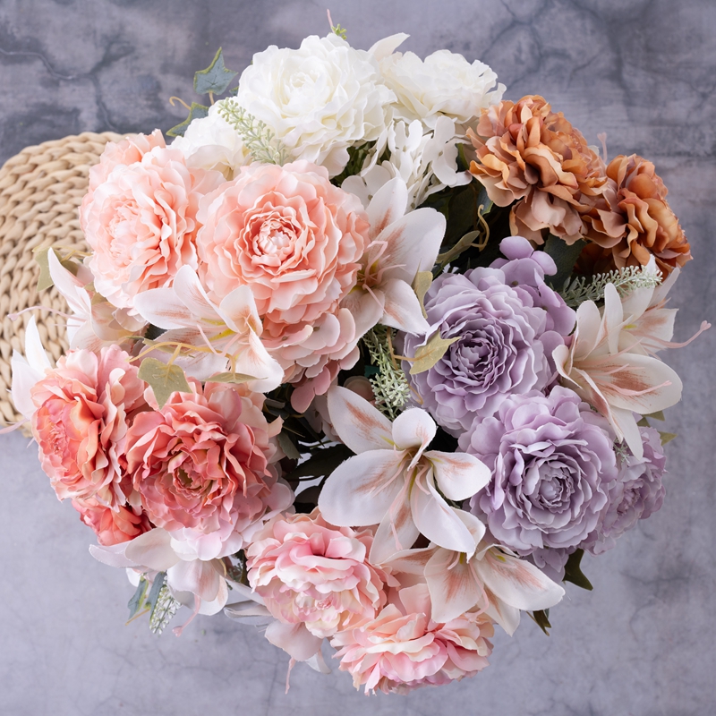 CL10503 Artificial Flower Bouquet Camelia High quality Wedding Decoration