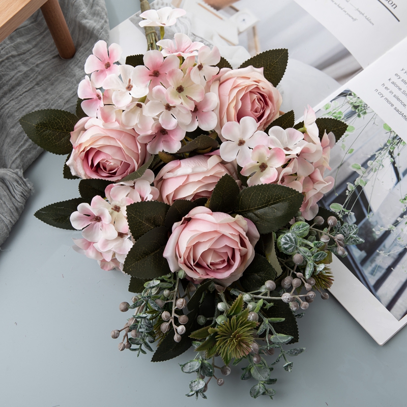 CL04516 Dirbtinių gėlių puokštė rožių Populiarūs vestuvių papuošalai