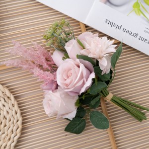 DY1-4552 mākslīgo ziedu pušķis, rožu reālistiski dekoratīvi ziedi un augi