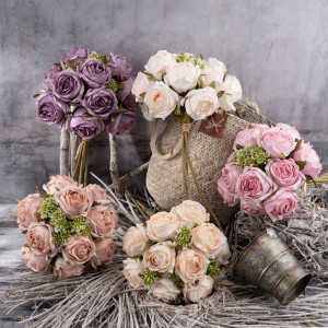 CL04001 High Quality Direct Sale Artificial Silk Plastic Greenery Rose Bundle with 12 For Home Garden Wedding Party Decoration