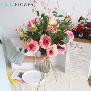 MW03333 3 galvučių dirbtinio šilko rožių gėlių šakelė namų biuro vestuvių dekoravimui