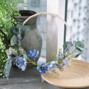CF01309 រចនាម៉ូដថ្មី ក្រណាត់សិប្បនិម្មិត Gesang Plastic Greenery Silk Eucalyptus Half Wreath with Bead សម្រាប់ការតុបតែងក្នុងផ្ទះ