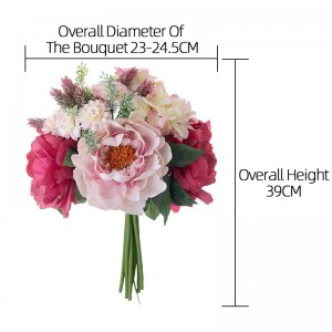 DY7-15 Good Quality Handmade Faking Silk Big Peony Bundle With Plastic Green Accessories bridal bouquet For Wedding Decoration