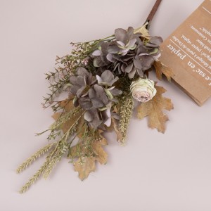 CF01212 Nij ûntwerp Artificial Flower Bouquet Dry Brownish Green Roasted Rose Hydrangea Bundle foar Home Party Wedding Decoration