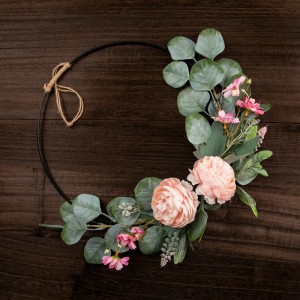 CF01011 Vijenac od umjetnog cvijeća, čajna ruža, eukaliptus, popularno prodana vjenčana dekoracija