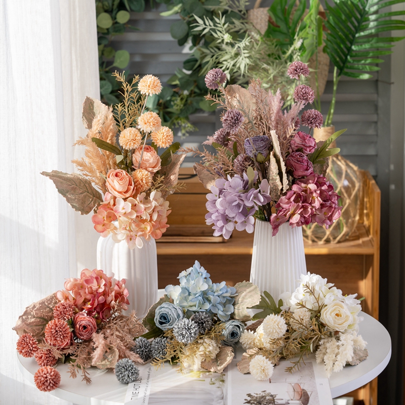 CF01204 New Design Artificial Rose Dandelion Hydrangea Bouquet for Garden Wedding Decoration
