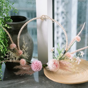 CF01308 Nov venček iz umetne svilene kroglice iz blaga iz potonike iz blaga iz krizanteme z drugimi divjimi rožami in kroglicami za dekoracijo vrat