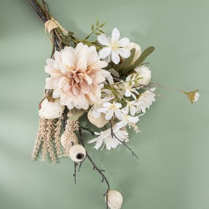 CF01209 New Design Artificial Ivory Dahlia Chrysanthemum Poppy Fruit Bouquet for Party Decoration