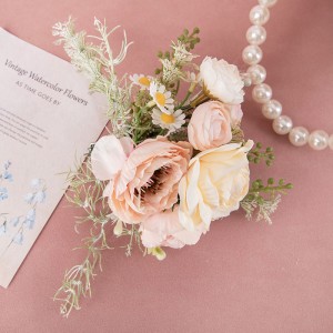 CF01213 نئے ڈیزائن کے چھوٹے مصنوعی پھولوں کے گلدستے کے ساتھ کلپ شیمپین فیبرک روز گھر کی شادی کی سجاوٹ کے لیے