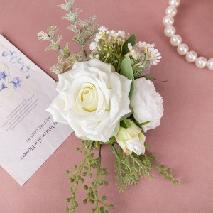 CF01214 Новый дизайн, ткань цвета слоновой кости, искусственная роза, небольшой букет с зажимом для садового свадебного украшения