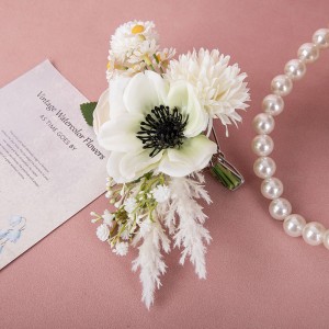 CF01215 인공 꽃 아이보리 로즈 동백 카모마일 작은 꽃다발 스테인레스 스틸 클립 홈 장식 웨딩 장식