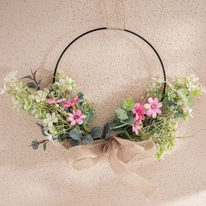 CF01223 Artipisyal nga Flower wreath Tela nga Pink Chrysanthemum Half Iron Wreath para sa Wall Decor