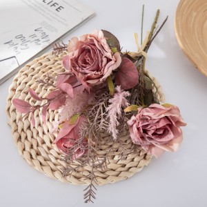 CF01232 Nuovo arrivo di lusso artificiale rosa scuro rosa bruciato secco bouquet vintage per bouquet da sposa decorazioni per feste per eventi a casa