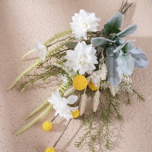 CF01249 Naujo dizaino didmeninė pavasario vasaros dirbtinių gėlių puokštė Dahlia kiaulpienės sidabro lapų puokštė dekoravimui