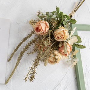 CF01250 Artificial Light Orange Bouquet of 6 Roses for Home Party Decoration Autumn Bunch wedding centrepiece