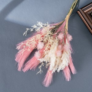 CF01326 Gran oferta, hierba de Pampas de seda Artificial, bola de plástico, crisantemo Astilbe con paquete flocado para decoración de ramo de novia
