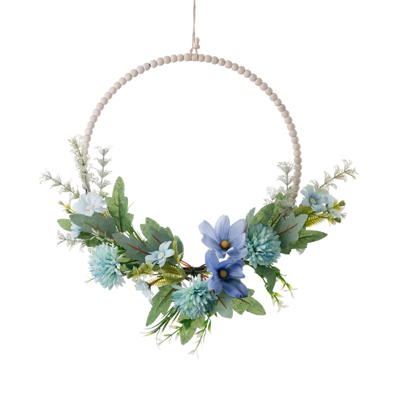 CF01311 Suppliers Wholesale Spring Summer Artificial Ball Chrysanthemum Wild Flowers Half Wreath With Bead For Home Wedding Deco