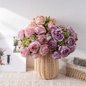 CL04001 High Quality Direct Sale Artificial Silk Plastic Greenery Rose Bundle with 12 For Home Garden Wedding Party Decoration