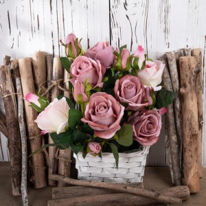 MW03334 Hermosa decoración de boda, flor artificial de rosa natural, spray de terciopelo de tallo largo a la venta