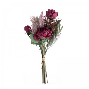 DY1-3976 Bouquet flè atifisyèl Rose meyè kalite fèt dekorasyon