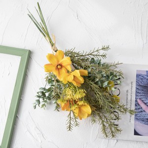 CF01253 Τεχνητό λουλούδι Σκούρο κίτρινο Cosmos Chrysanthemum Eucalyptus Bouquet για Διακόσμηση Γεγονότων Γάμου