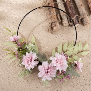 CF01263 Spring Wreath for Front Door Willow leaves Door Wreaths with Pink Dahlia Flowers for Wall Window Farmhouse Decoration