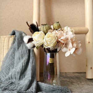 CF01004 művirág csokor rózsa hortenzia mák olcsó esküvői díszek
