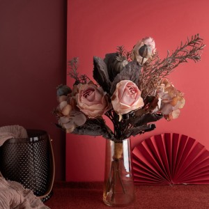 CF01021 Šopek umetnih rož, vrtnica, hortenzija, mak, tovarniška neposredna prodaja, stensko ozadje s cvetjem