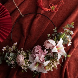 CF01089 jieunan Lily Tea Rose wreath Desain Anyar Tembok Kembang Backdrop