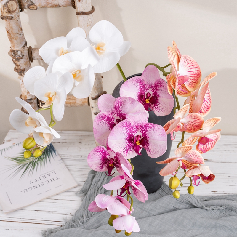 CL09001 Hastes artificiais de orquídea, toque real, látex, ramos de Phalaenopsis, 7 pétalas grandes, flor artificial para decoração de escritório doméstico