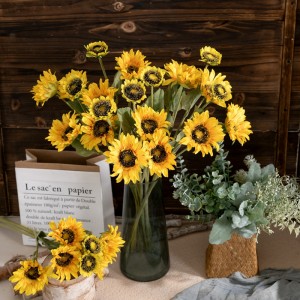 DY1-2185 3 galvas, dzeltens Flores mākslīgais zieds, zīda saulespuķu kāzu dekors
