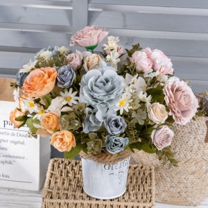 MW55507 ດອກກຸຫລາບດູໃບໄມ້ລົ່ນ Bouquet ດອກໄມ້ທຽມຜ້າໄຫມ Roses ສໍາລັບງານລ້ຽງ Wedding Centerpiece ຖະຫນົນນໍາພາ rack ດອກໄມ້ປະດັບ